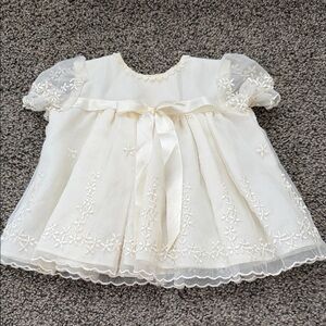 Elegant Cream Baby Dress with Floral Embroidery